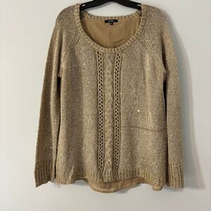 XOXO Light Brown Knit Sequin Pullover Long Sleeve Sweater size xl